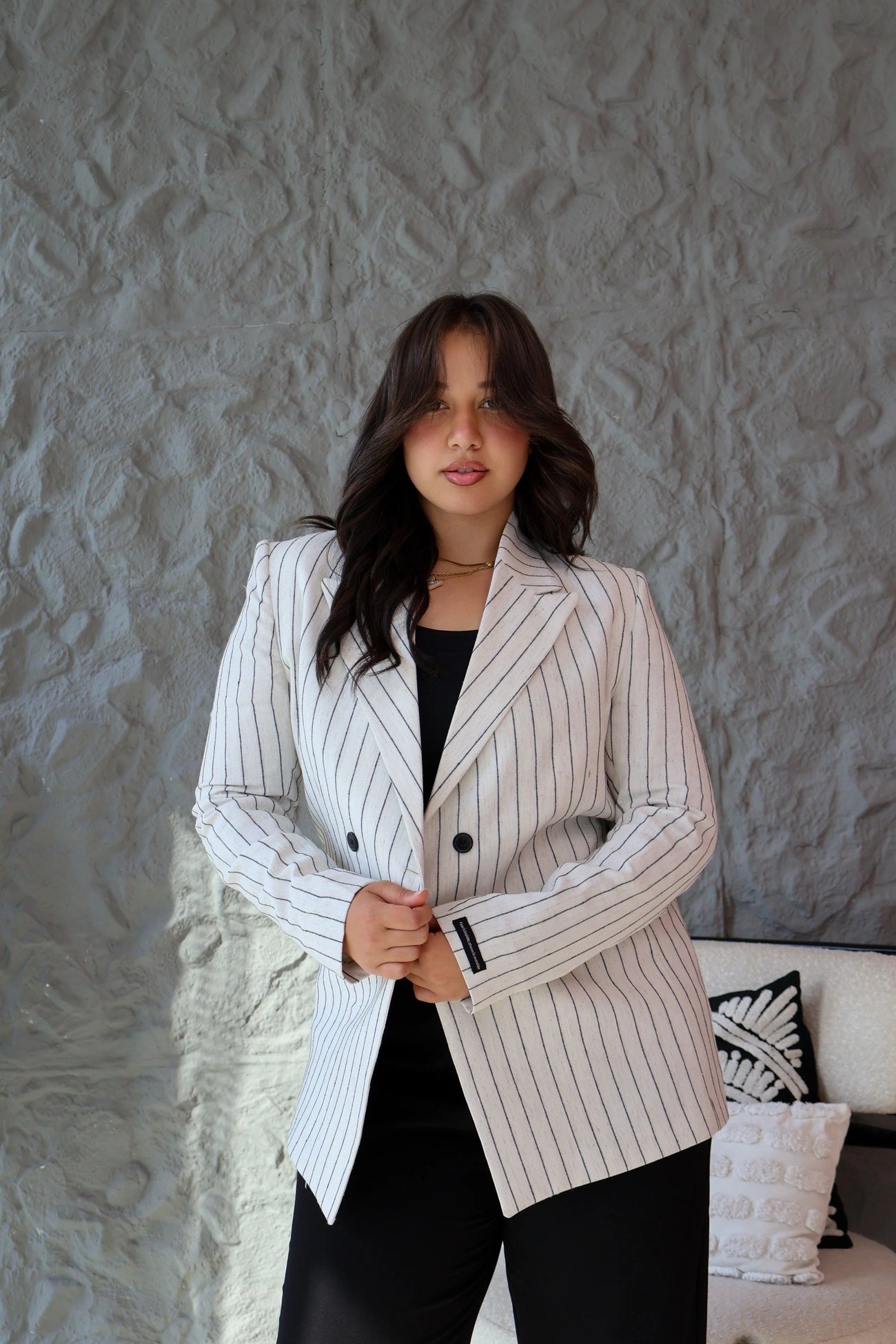 White Linen Pinstripe Blazer