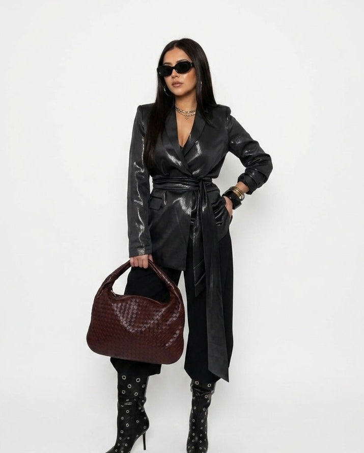 Black Satin Soirée Blazer
