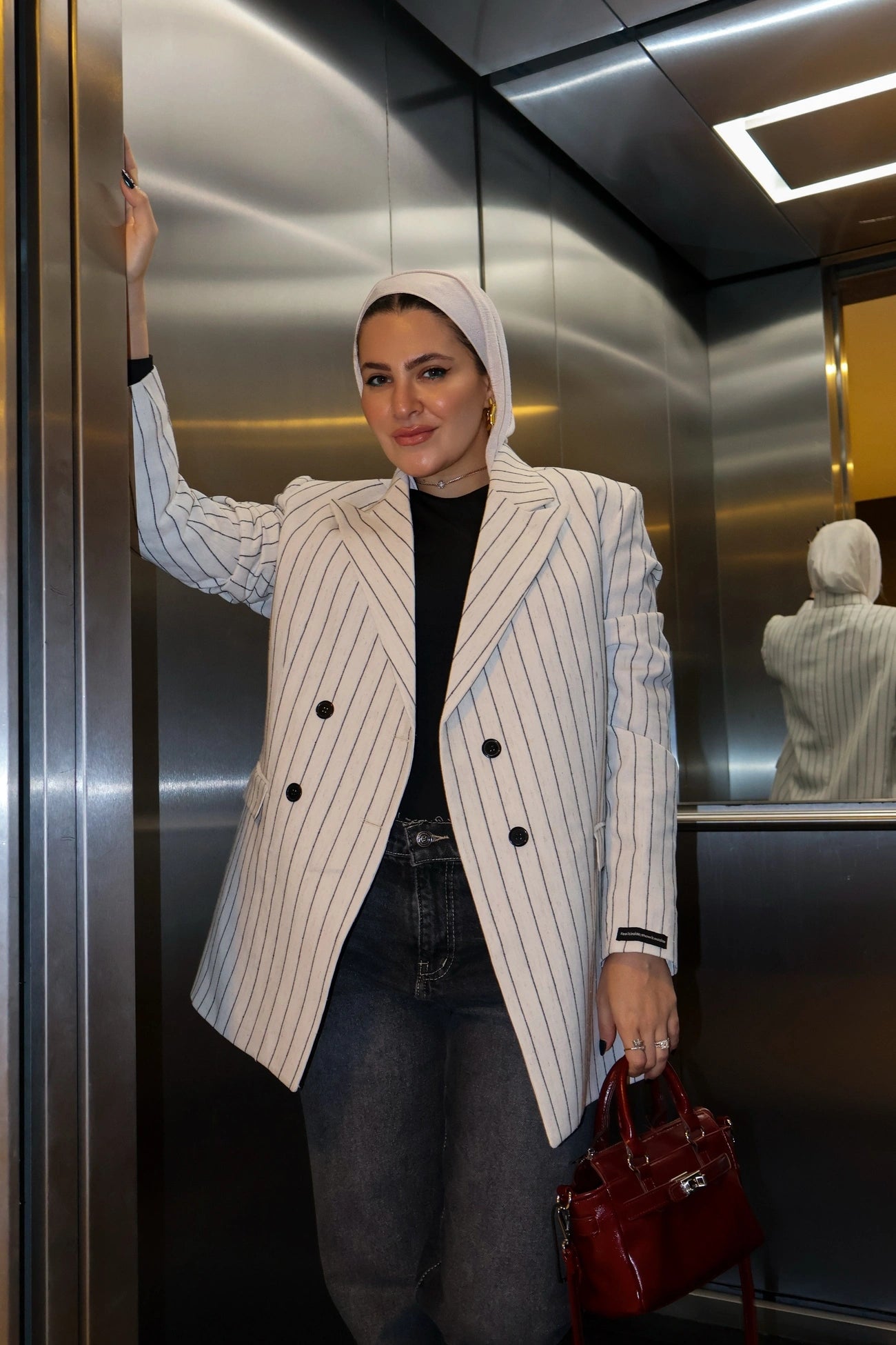 White Linen Pinstripe Blazer
