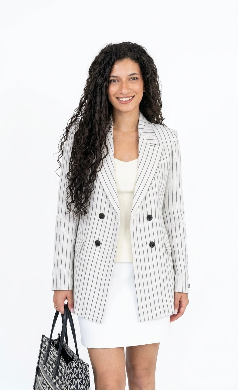 Off White Linen Pinstripe Blazer